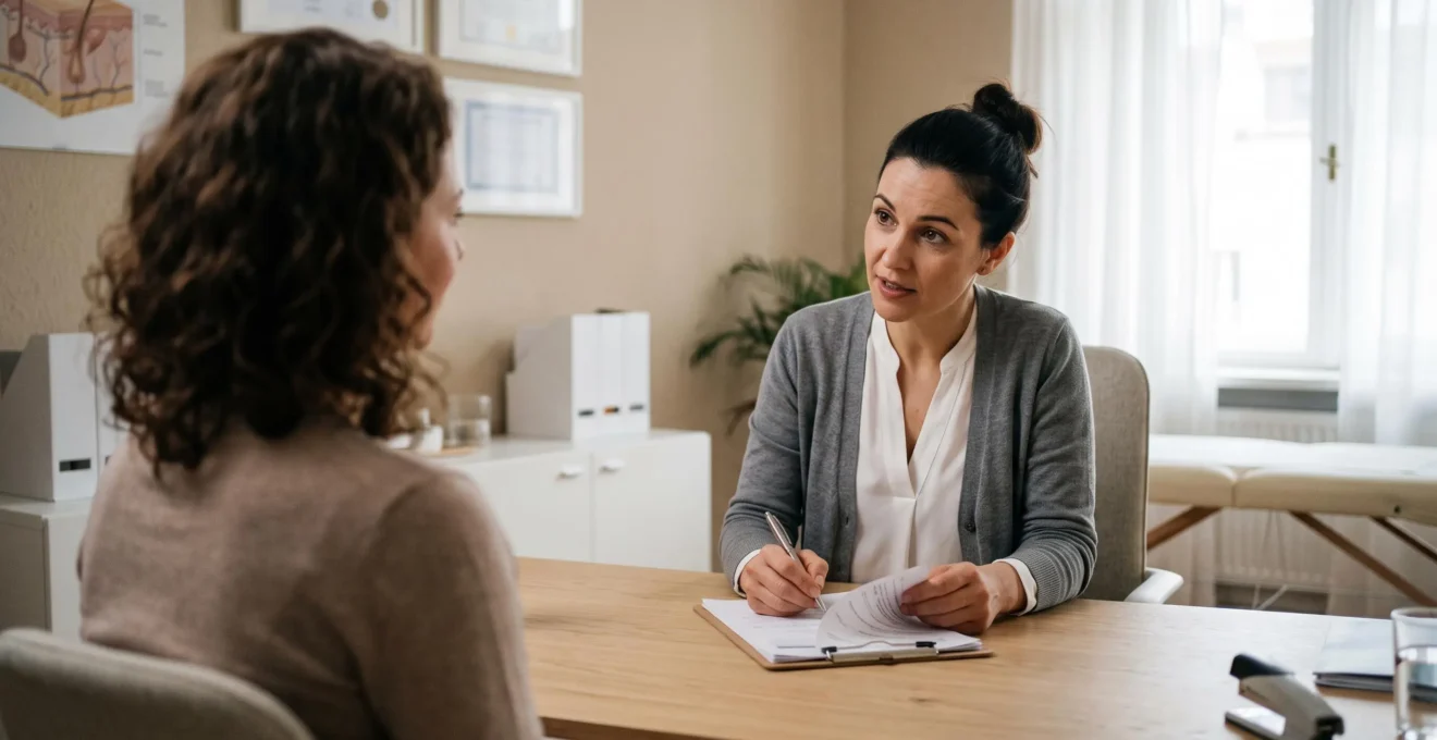 Un médecin échange avec une patiente lors d'une consultation dans son bureau.